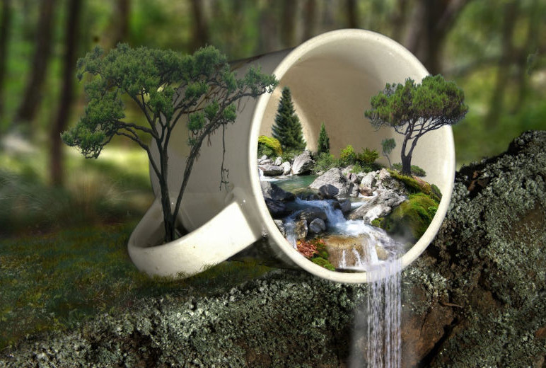 Tassenwelt Fotokomposing Landschaft in einer Tasse